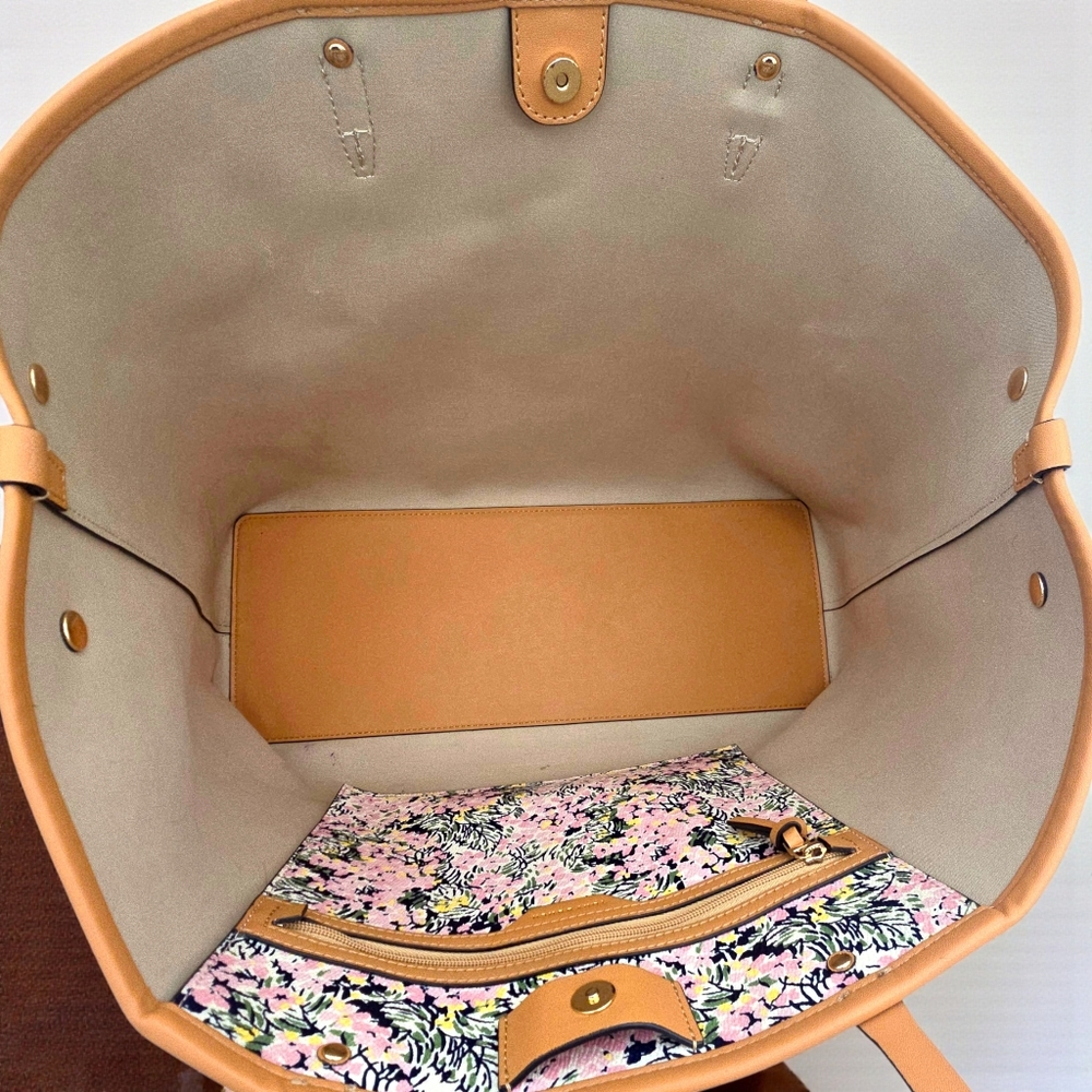 Tory Burch Kerrington Square Tote Flower Field Pink Floral Large Shoulder Bag - Picture 12 of 16